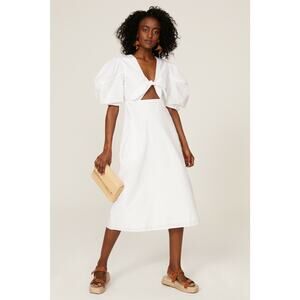 RHODE White 100% Cotton Cutout Front Tie Puffed Sleeves Greer Midi Dress Size 14